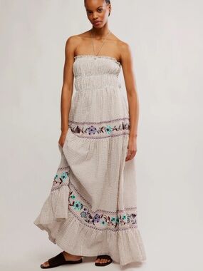 Free People KALANI MIDI DRESS - IVORY STRIPE COMBO
